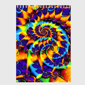 Скетчбук с принтом TIE-DYE COLOR в Белгороде, 100% бумага
 | 48 листов, плотность листов — 100 г/м2, плотность картонной обложки — 250 г/м2. Листы скреплены сверху удобной пружинной спиралью | abstract | abstraction | color | fractal | geometry | paitnt | polygon | polygonal | psy | абстракция | геометрия | краски | неоновые | полигоны | психоделика | фрактал