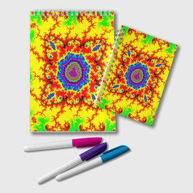 Блокнот с принтом АБСТРАКТНЫЕ РАЗРЫВЫ в Белгороде, 100% бумага | 48 листов, плотность листов — 60 г/м2, плотность картонной обложки — 250 г/м2. Листы скреплены удобной пружинной спиралью. Цвет линий — светло-серый
 | Тематика изображения на принте: abstract | abstraction | color | fractal | geometry | paitnt | polygon | polygonal | psy | абстракция | геометрия | краски | неоновые | полигоны | психоделика | фрактал