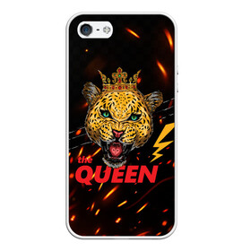 Чехол для iPhone 5/5S матовый с принтом the Queen в Белгороде, Силикон | Область печати: задняя сторона чехла, без боковых панелей | queen | большая кошка | королева | корона | кошка | леопард | львица | молния