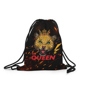 Рюкзак-мешок 3D с принтом the Queen в Белгороде, 100% полиэстер | плотность ткани — 200 г/м2, размер — 35 х 45 см; лямки — толстые шнурки, застежка на шнуровке, без карманов и подкладки | queen | большая кошка | королева | корона | кошка | леопард | львица | молния