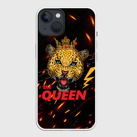 Чехол для iPhone 13 с принтом the Queen в Белгороде,  |  | queen | большая кошка | королева | корона | кошка | леопард | львица | молния