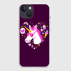 Чехол для iPhone 13 с принтом Единорог в Белгороде,  |  | animal | girl | stars | волшебство | голова | детская | детям | единорог | животное | животные | лошадка | лошадь | любовь | миф | очки | прикольная | радуга | ребенку | рога | сердечко | сердце | сказочный