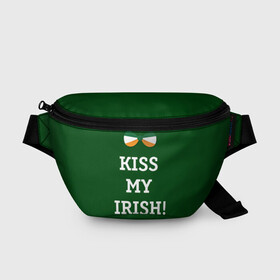 Поясная сумка 3D с принтом Kiss my Irish в Белгороде, 100% полиэстер | плотная ткань, ремень с регулируемой длиной, внутри несколько карманов для мелочей, основное отделение и карман с обратной стороны сумки застегиваются на молнию | британия | день святого патрика | золото | ирландия