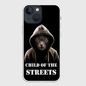 Чехол для iPhone 13 mini с принтом Дитя улиц в Белгороде,  |  | Тематика изображения на принте: cat | gangster | балахон | глаза | дитя улиц | кот | котик | крутой | крутой принт | принт | с надписью | топ | тренд