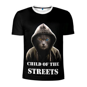 Мужская футболка 3D спортивная с принтом Дитя улиц в Белгороде, 100% полиэстер с улучшенными характеристиками | приталенный силуэт, круглая горловина, широкие плечи, сужается к линии бедра | Тематика изображения на принте: cat | gangster | балахон | глаза | дитя улиц | кот | котик | крутой | крутой принт | принт | с надписью | топ | тренд
