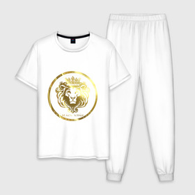Мужская пижама хлопок с принтом Golden lion в Белгороде, 100% хлопок | брюки и футболка прямого кроя, без карманов, на брюках мягкая резинка на поясе и по низу штанин
 | Тематика изображения на принте: власть | дорого | золото | король | корона | лев | царь
