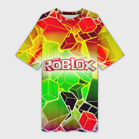 Платье-футболка 3D с принтом Роблокс в Белгороде,  |  | roblox | бро | геометрия | игры | квадраты | кубизм | кубы | линии | нуб | про | радуга | роблокс | человечки