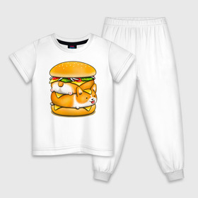 Детская пижама хлопок с принтом Корги в Белгороде, 100% хлопок |  брюки и футболка прямого кроя, без карманов, на брюках мягкая резинка на поясе и по низу штанин
 | Тематика изображения на принте: art | burger | chees | corgi | dog | арт | бургер | еда | корги | миска | собака | сыр | чизбургер