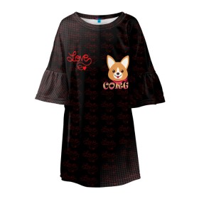 Детское платье 3D с принтом Корги в Белгороде, 100% полиэстер | прямой силуэт, чуть расширенный к низу. Круглая горловина, на рукавах — воланы | 3d | corg | dog | день святого валеина | корги | кость | лапа | лого | логотип | надпись | собака | эмблема