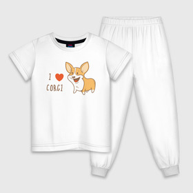 Детская пижама хлопок с принтом I LOVE CORGI в Белгороде, 100% хлопок |  брюки и футболка прямого кроя, без карманов, на брюках мягкая резинка на поясе и по низу штанин
 | Тематика изображения на принте: animals | corgi | dogs | pets | puppies | queen | животные | корги | королева | песики | питомцы | собаки | щенки