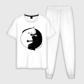 Мужская пижама хлопок с принтом Инь-Янь Коты в Белгороде, 100% хлопок | брюки и футболка прямого кроя, без карманов, на брюках мягкая резинка на поясе и по низу штанин
 | инь янь | кот | котэ | котята | купить | футболка