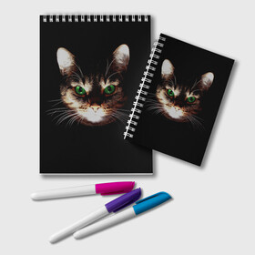Блокнот с принтом Зеленоглазый кот в Белгороде, 100% бумага | 48 листов, плотность листов — 60 г/м2, плотность картонной обложки — 250 г/м2. Листы скреплены удобной пружинной спиралью. Цвет линий — светло-серый
 | зеленые глаза | кот | котик | кошак | кошатнику | кошатнице | кошачий портрет | кошка | кошка с зелеными глазами | кружка | любительнице ко | любителю кошек | подушка | полосатый кот | портрет кота
