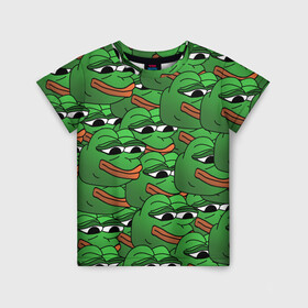 Детская футболка 3D с принтом Pepe The Frog в Белгороде, 100% гипоаллергенный полиэфир | прямой крой, круглый вырез горловины, длина до линии бедер, чуть спущенное плечо, ткань немного тянется | frog | meme | memes | pepe | pepe the frog | грустная жабка | лягушка | лягушонок пепе | мем | мемы