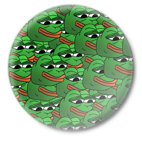 Значок с принтом Pepe The Frog в Белгороде,  металл | круглая форма, металлическая застежка в виде булавки | frog | meme | memes | pepe | pepe the frog | грустная жабка | лягушка | лягушонок пепе | мем | мемы