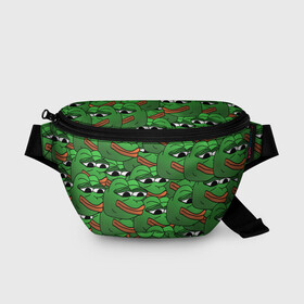 Поясная сумка 3D с принтом Pepe The Frog в Белгороде, 100% полиэстер | плотная ткань, ремень с регулируемой длиной, внутри несколько карманов для мелочей, основное отделение и карман с обратной стороны сумки застегиваются на молнию | frog | meme | memes | pepe | pepe the frog | грустная жабка | лягушка | лягушонок пепе | мем | мемы