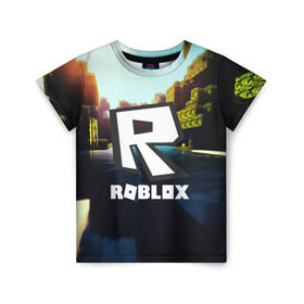 Детская футболка 3D с принтом ROBLOX в Белгороде, 100% гипоаллергенный полиэфир | прямой крой, круглый вырез горловины, длина до линии бедер, чуть спущенное плечо, ткань немного тянется | game | gamer | logo | roblox | игры | логотип | роблокс