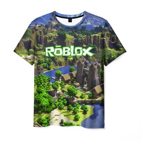 Мужская футболка 3D с принтом ROBLOX в Белгороде, 100% полиэфир | прямой крой, круглый вырез горловины, длина до линии бедер | game | gamer | logo | roblox | игры | логотип | роблокс