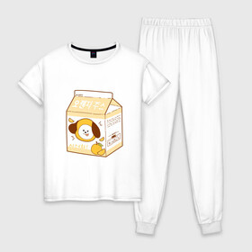 Женская пижама хлопок с принтом Chimmy juice в Белгороде, 100% хлопок | брюки и футболка прямого кроя, без карманов, на брюках мягкая резинка на поясе и по низу штанин | bt21 | bts | chimmy | chimmy juice | бт21 | бтс