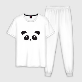 Мужская пижама хлопок с принтом Грустная пандочка в Белгороде, 100% хлопок | брюки и футболка прямого кроя, без карманов, на брюках мягкая резинка на поясе и по низу штанин
 | грустный | милый | мишка | мордочка | панда