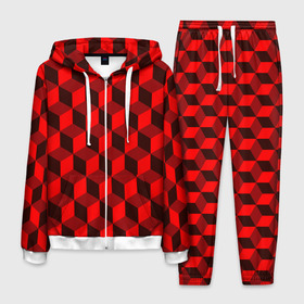 Мужской костюм 3D с принтом Кубики в Белгороде, 100% полиэстер | Манжеты и пояс оформлены тканевой резинкой, двухслойный капюшон со шнурком для регулировки, карманы спереди | геометрия | квадратики | квадраты | красная майка | красная футболка | красные квадраты | красные кубики | красные трусы | красные шорты | красный р | красный топ | красный чехол