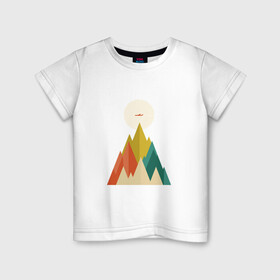 Детская футболка хлопок с принтом Путешественник в Белгороде, 100% хлопок | круглый вырез горловины, полуприлегающий силуэт, длина до линии бедер | геометрия | горы | графика | дизайн | красиво | самолет | солнце | треугольник