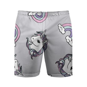 Мужские шорты спортивные с принтом Радужный единорог в Белгороде,  |  | unicorn | единорог | лошади | лошадь | пони | радуга