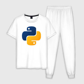 Мужская пижама хлопок с принтом Python в Белгороде, 100% хлопок | брюки и футболка прямого кроя, без карманов, на брюках мягкая резинка на поясе и по низу штанин
 | code | codes | pyhton | код | коды | питон | программирование | язык программирования