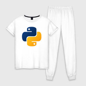 Женская пижама хлопок с принтом Python в Белгороде, 100% хлопок | брюки и футболка прямого кроя, без карманов, на брюках мягкая резинка на поясе и по низу штанин | code | codes | pyhton | код | коды | питон | программирование | язык программирования