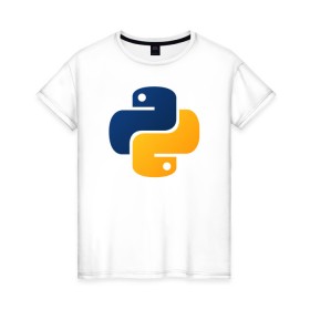 Женская футболка хлопок с принтом Python в Белгороде, 100% хлопок | прямой крой, круглый вырез горловины, длина до линии бедер, слегка спущенное плечо | code | codes | pyhton | код | коды | питон | программирование | язык программирования