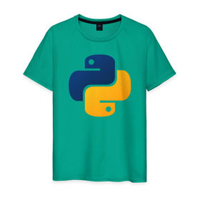 Мужская футболка хлопок с принтом Python в Белгороде, 100% хлопок | прямой крой, круглый вырез горловины, длина до линии бедер, слегка спущенное плечо. | code | codes | pyhton | код | коды | питон | программирование | язык программирования