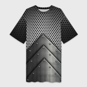 Платье-футболка 3D с принтом Броня металлическая в Белгороде,  |  | абстракция | броня | геометрия | железо | кольчуга | конус | круги | линии | металл | полосы | сетка | сталь | текстура | треугольник