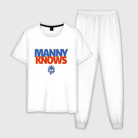 Мужская пижама хлопок с принтом Manny Knows в Белгороде, 100% хлопок | брюки и футболка прямого кроя, без карманов, на брюках мягкая резинка на поясе и по низу штанин
 | manny pacquiao | pac man | pacquiao | бокс | мэнни пакьяо | пакьяо