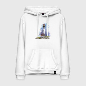Мужская толстовка хлопок с принтом Crisp Point Lighthouse в Белгороде, френч-терри, мягкий теплый начес внутри (100% хлопок) | карман-кенгуру, эластичные манжеты и нижняя кромка, капюшон с подкладом и шнурком | Тематика изображения на принте: art | katie batz | lighthouse | достопримечательности | маяк | море | отдых | пляж | туристы