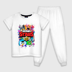 Детская пижама хлопок с принтом BRAWL STARS в Белгороде, 100% хлопок |  брюки и футболка прямого кроя, без карманов, на брюках мягкая резинка на поясе и по низу штанин
 | Тематика изображения на принте: 8 bit | 8 бит | bibi | brawl stars | crow | el brown | leon | leon shark | max | mr.p | sally leon | shark | stars | virus | werewolf | акула | биби | вирус | ворон | леон | оборотень | пингвин