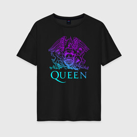 Женская футболка хлопок Oversize с принтом QUEEN в Белгороде, 100% хлопок | свободный крой, круглый ворот, спущенный рукав, длина до линии бедер
 | queen | rock | брайан мэи | группа queen | группа квин | джон дикон | квин | королева | король | роджер тейлор | рок | фредди меркьюри
