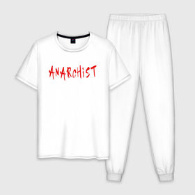 Мужская пижама хлопок с принтом Анархист в Белгороде, 100% хлопок | брюки и футболка прямого кроя, без карманов, на брюках мягкая резинка на поясе и по низу штанин
 | anarchism | anarchist | anarchy | music | punk | revolution | rock | system | анархизм | анархист | анархия | гражданская | летов | музыка | оборона | панк | революция | рок
