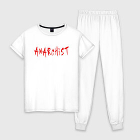 Женская пижама хлопок с принтом Анархист в Белгороде, 100% хлопок | брюки и футболка прямого кроя, без карманов, на брюках мягкая резинка на поясе и по низу штанин | anarchism | anarchist | anarchy | music | punk | revolution | rock | system | анархизм | анархист | анархия | гражданская | летов | музыка | оборона | панк | революция | рок