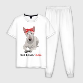 Мужская пижама хлопок с принтом Bull terrier Mom в Белгороде, 100% хлопок | брюки и футболка прямого кроя, без карманов, на брюках мягкая резинка на поясе и по низу штанин
 | Тематика изображения на принте: бультерьер | собака | собачник