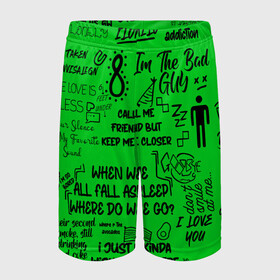 Детские спортивные шорты 3D с принтом GREEN BILLIE EILISH в Белгороде,  100% полиэстер
 | пояс оформлен широкой мягкой резинкой, ткань тянется
 | bad guy | billie eilish | music | ocean eyes | pop | билли айлиш | билли эйлиш | девушка | музыка