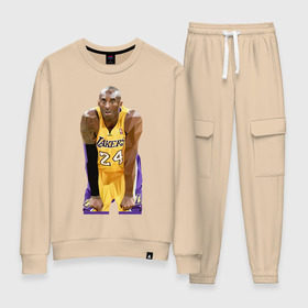 Женский костюм хлопок с принтом Kobe Bryant Lakers 24 в Белгороде, 100% хлопок | на свитшоте круглая горловина, мягкая резинка по низу. Брюки заужены к низу, на них два вида карманов: два 
