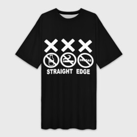 Платье-футболка 3D с принтом straight edge в Белгороде,  |  | edge | hardcore | no drugs | straight | straight edge | sxe | грань | четкая | чёткая грань