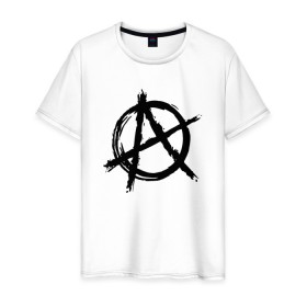 Мужская футболка хлопок с принтом АНАРХИЯ в Белгороде, 100% хлопок | прямой крой, круглый вырез горловины, длина до линии бедер, слегка спущенное плечо. | anarchy | riot | rock | анархия | бунт | знаки | музыка | панки | рок | символ