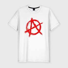 Мужская футболка хлопок Slim с принтом АНАРХИЯ в Белгороде, 92% хлопок, 8% лайкра | приталенный силуэт, круглый вырез ворота, длина до линии бедра, короткий рукав | anarchy | riot | rock | анархия | бунт | знаки | музыка | панки | рок | символ