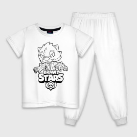Детская пижама хлопок с принтом Brawl Stars LEON (раскраска) в Белгороде, 100% хлопок |  брюки и футболка прямого кроя, без карманов, на брюках мягкая резинка на поясе и по низу штанин
 | brawl | brawl stars | crow | leon | sally | shark | stars | акула | бравл | бравл старс | браво старс | игра | компьютерная | кров | леон | леон акула | раскраска | старс | шарк