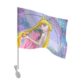 Флаг для автомобиля с принтом Sailor Moon в Белгороде, 100% полиэстер | Размер: 30*21 см | baby | bunny | girl | like | pink | sailormoon | usagi | вода капли | воин | волосы | глаза | девушка | дождь | зайчик | зонтик | котик | кролик | лето | луна | малышка | матроска | небо | облака | природа | радуга | розовый