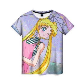 Женская футболка 3D с принтом Sailor Moon в Белгороде, 100% полиэфир ( синтетическое хлопкоподобное полотно) | прямой крой, круглый вырез горловины, длина до линии бедер | baby | bunny | girl | like | pink | sailormoon | usagi | вода капли | воин | волосы | глаза | девушка | дождь | зайчик | зонтик | котик | кролик | лето | луна | малышка | матроска | небо | облака | природа | радуга | розовый
