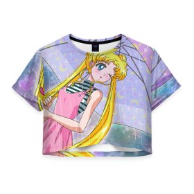 Женская футболка Crop-top 3D с принтом Sailor Moon в Белгороде, 100% полиэстер | круглая горловина, длина футболки до линии талии, рукава с отворотами | baby | bunny | girl | like | pink | sailormoon | usagi | вода капли | воин | волосы | глаза | девушка | дождь | зайчик | зонтик | котик | кролик | лето | луна | малышка | матроска | небо | облака | природа | радуга | розовый