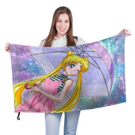 Флаг 3D с принтом Sailor Moon в Белгороде, 100% полиэстер | плотность ткани — 95 г/м2, размер — 67 х 109 см. Принт наносится с одной стороны | baby | bunny | girl | like | pink | sailormoon | usagi | вода капли | воин | волосы | глаза | девушка | дождь | зайчик | зонтик | котик | кролик | лето | луна | малышка | матроска | небо | облака | природа | радуга | розовый