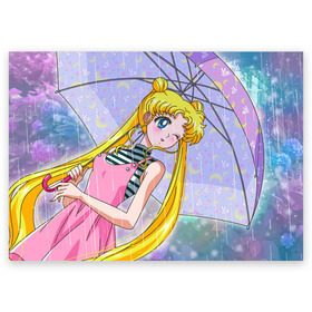 Поздравительная открытка с принтом Sailor Moon в Белгороде, 100% бумага | плотность бумаги 280 г/м2, матовая, на обратной стороне линовка и место для марки
 | baby | bunny | girl | like | pink | sailormoon | usagi | вода капли | воин | волосы | глаза | девушка | дождь | зайчик | зонтик | котик | кролик | лето | луна | малышка | матроска | небо | облака | природа | радуга | розовый