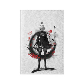 Обложка для паспорта матовая кожа с принтом 2B Ink Sakura dawn в Белгороде, натуральная матовая кожа | размер 19,3 х 13,7 см; прозрачные пластиковые крепления | 2a | 2b | 9s | andoird | ink | japanese | kanji | nier automata | nuar | sakura | yohra | андроид | кандзи | нуар | сакура | чернила | япония